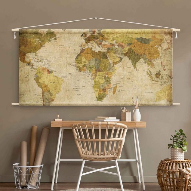 Wandbehang Stoffbild Weltkarte