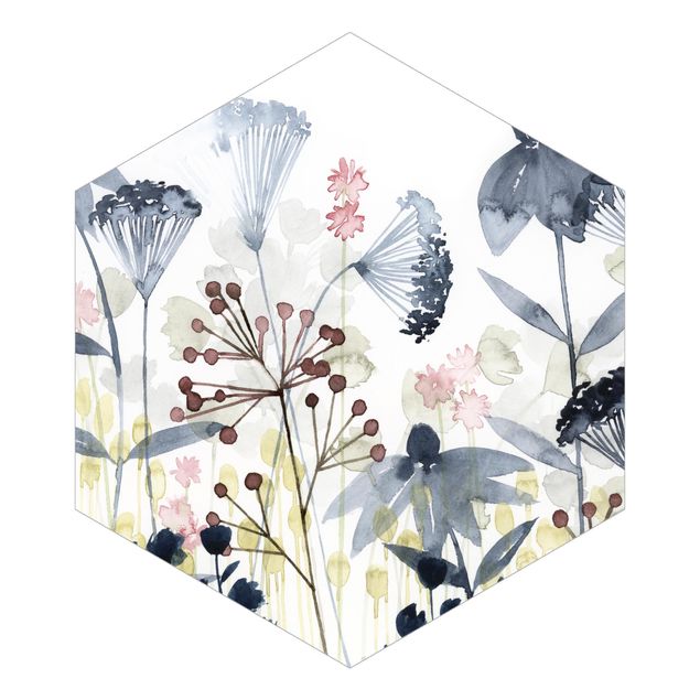 Hexagon Mustertapete selbstklebend - Wildblumen Aquarell I
