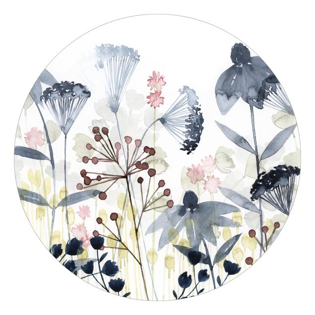 Runde Tapete selbstklebend - Wildblumen Aquarell I