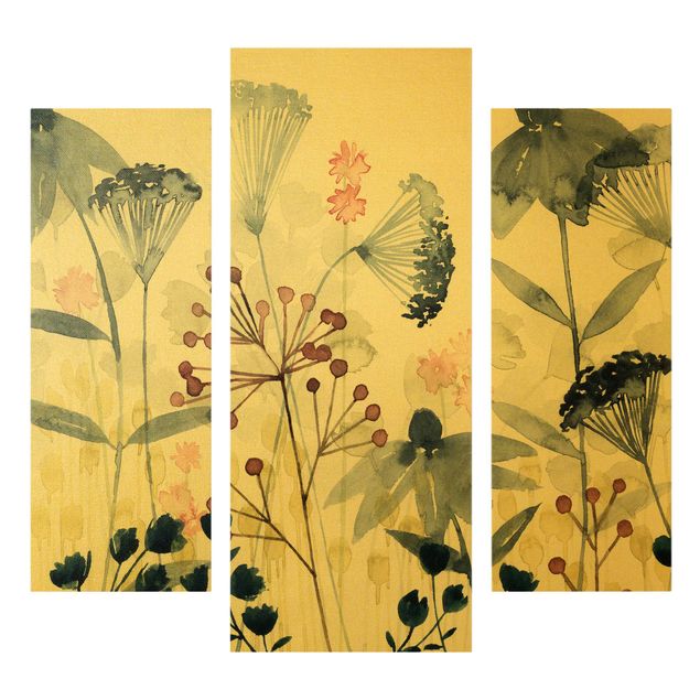 Leinwandbild 3-teilig - Wildblumen Aquarell I