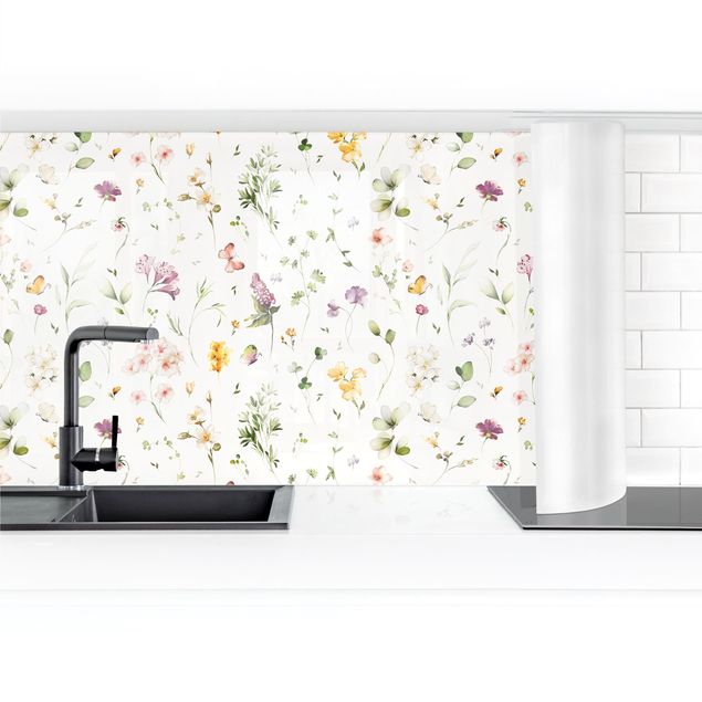 Küchenrückwand selbstklebend Wildblumen Aquarell Muster