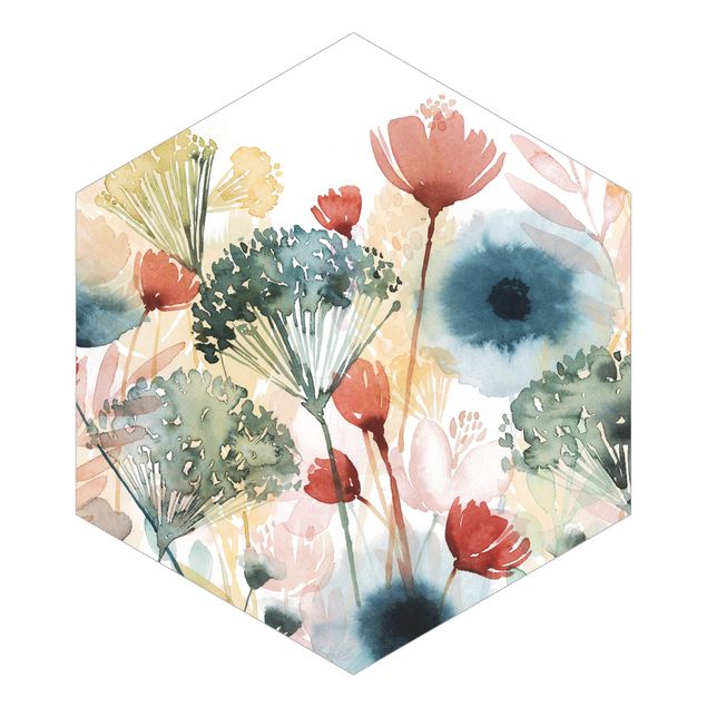 Hexagon Mustertapete selbstklebend - Wildblumen im Sommer I