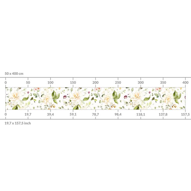 Motiv Küchenrückwand Wildblumen und Weiße Rosen Aquarell Muster