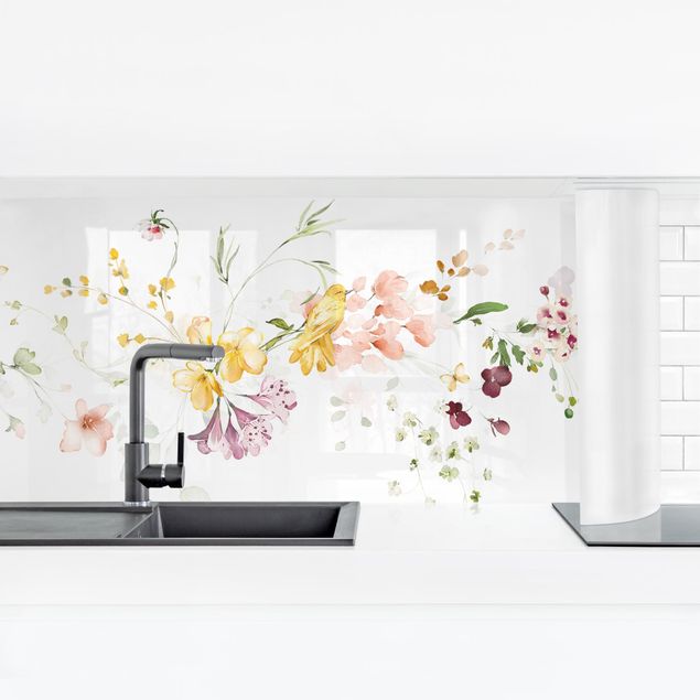 Küchenrückwand selbstklebend Wildblumenranke Aquarell