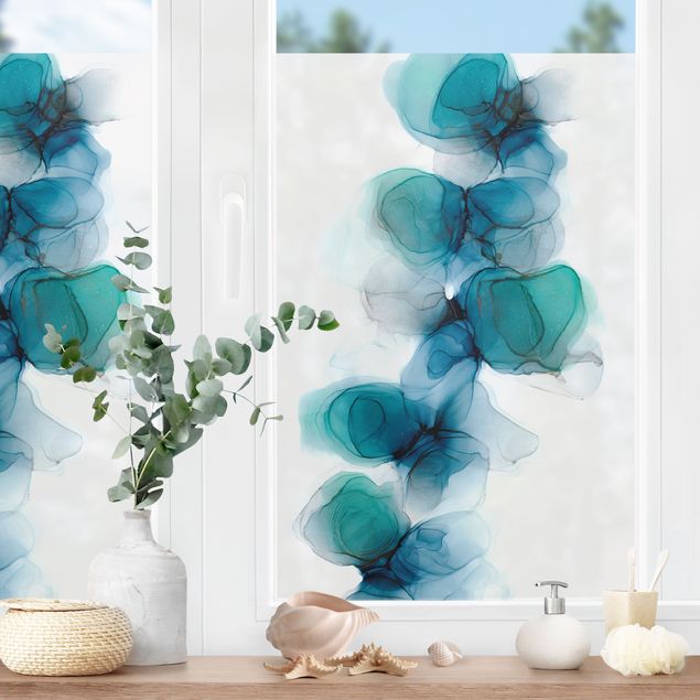 Klebefolie für Fenster Wilde Blüten in Blau und Gold