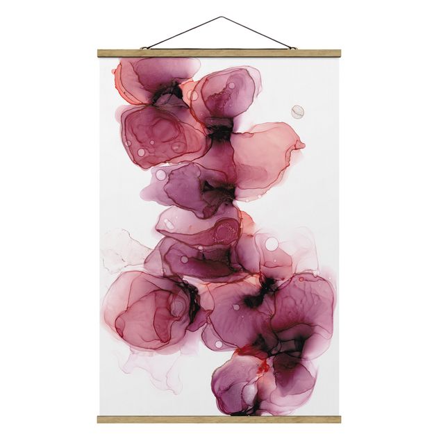 Stoffbild mit Posterleisten - Wilde Blüten in Violett und Gold - Hochformat 2:3