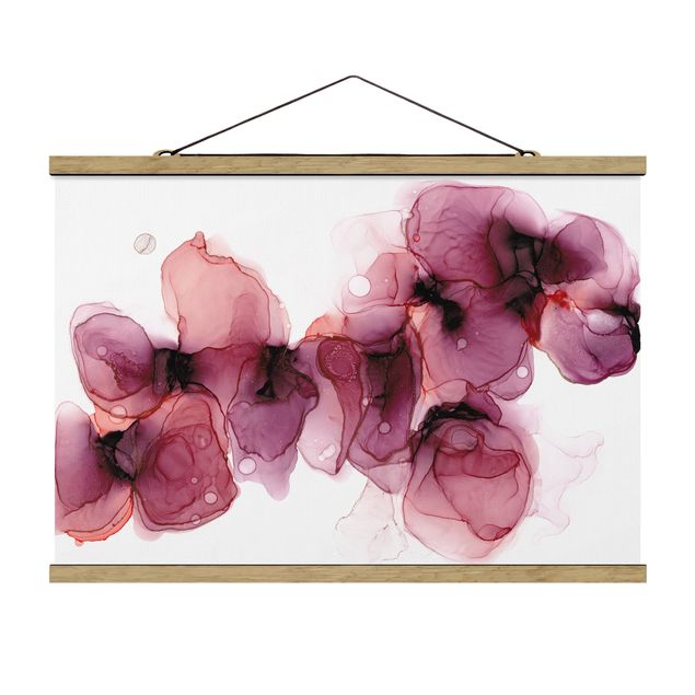 Stoffbild mit Posterleisten - Wilde Blüten in Violett und Gold - Querformat 3:2