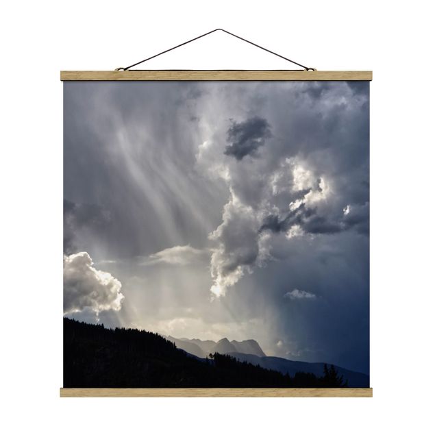 Stoffbild mit Posterleisten - Wilde Wolken - Quadrat 1:1