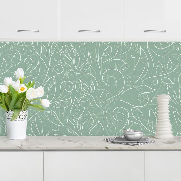 Küchenrückwand - Wildes Pflanzen Muster auf Grün