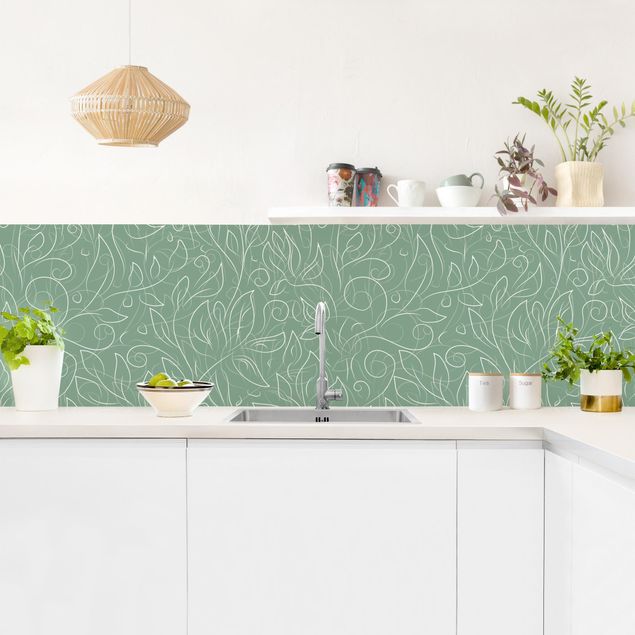 Küchenrückwand - Wildes Pflanzen Muster auf Grün