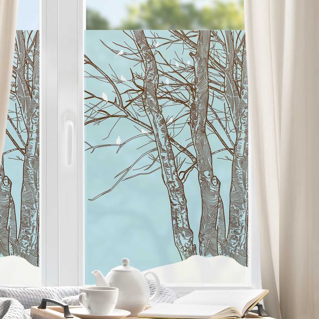 Fensterfolie bunt Winterbäume