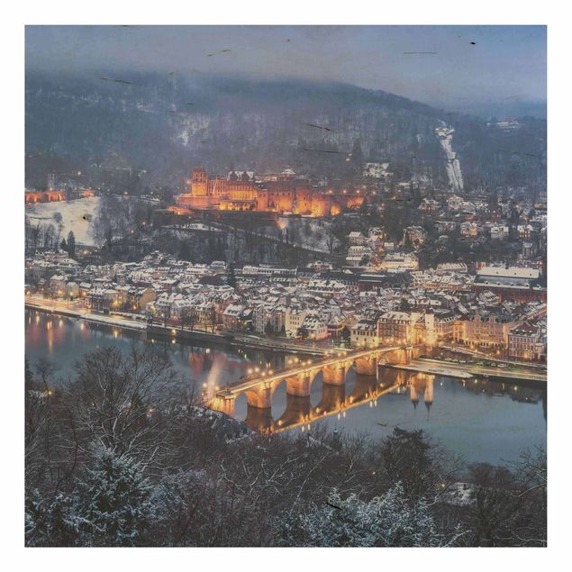 Wandbild Holz Winterliches Heidelberg
