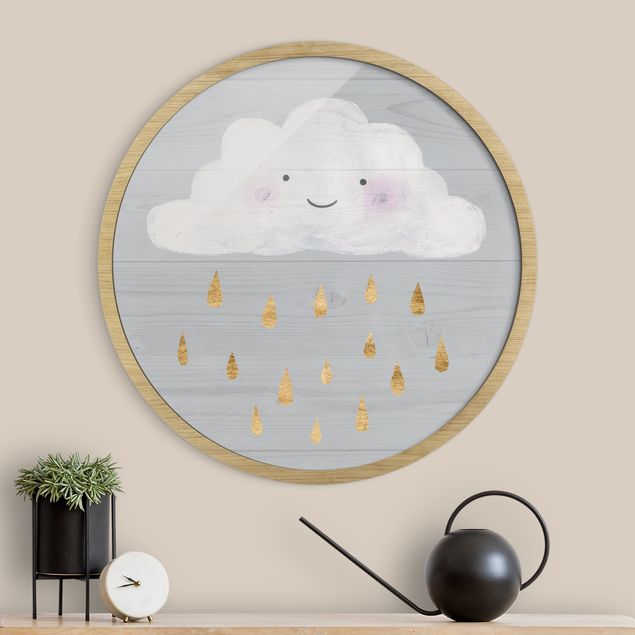 Runde Wandbilder Wolke mit goldenen Regentropfen