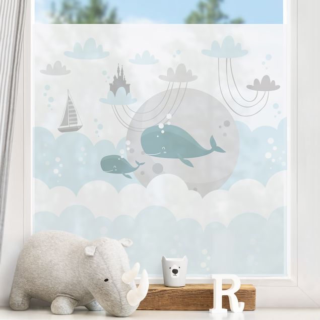 Fensterbilder Tiere Wolken mit Wal und Schloss