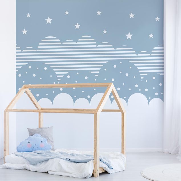 Design Tapeten Wolken und Sterne - blau