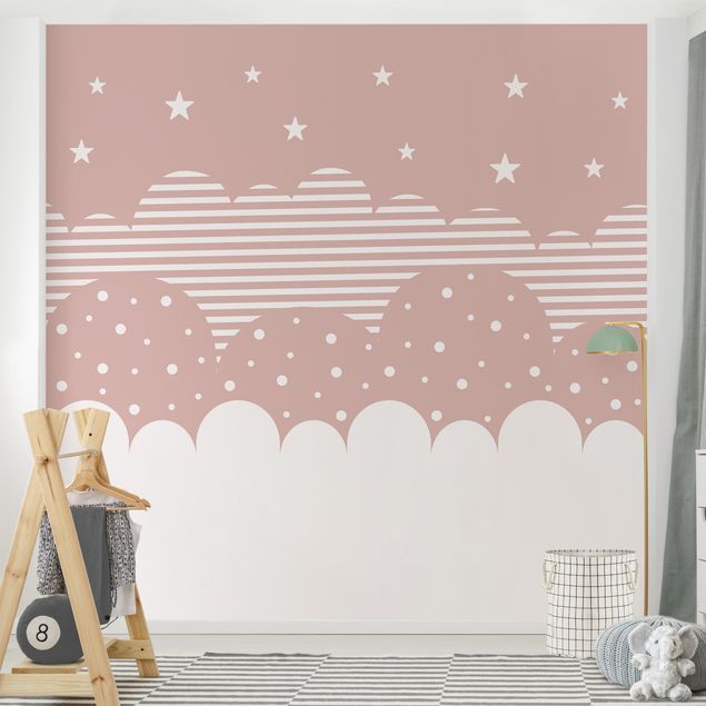 Design Tapeten Wolken und Sterne - rosa
