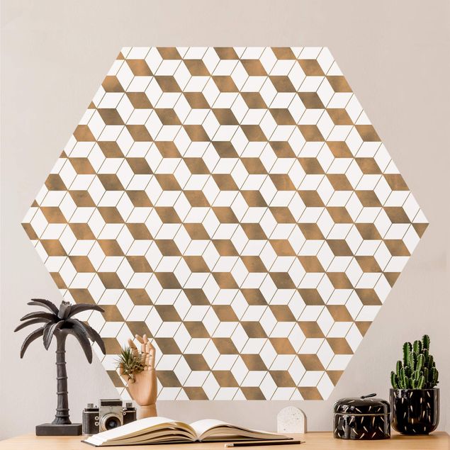 geometrische Tapete Würfel Muster in 3D Gold