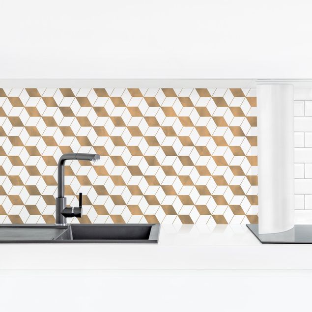 Küchenrückwand - Würfel Muster in 3D Gold