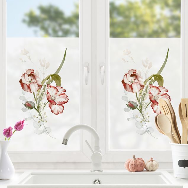 Fensterfolie bunt Zarte Aquarell Tulpen