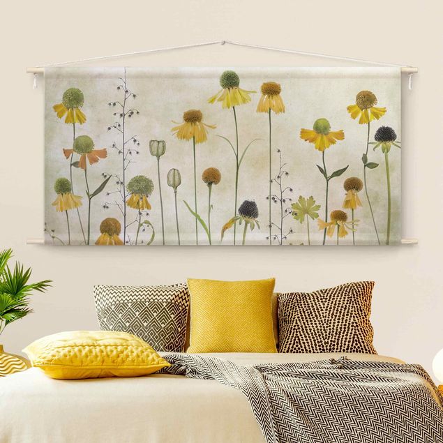 Wandbehang Stoffbild Zarte Helenium Blüten