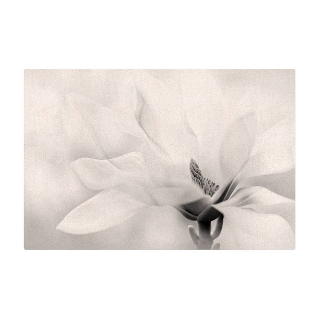 Kork-Teppich - Zarte Magnolienblüte Schwarz-Weiß - Querformat 3:2