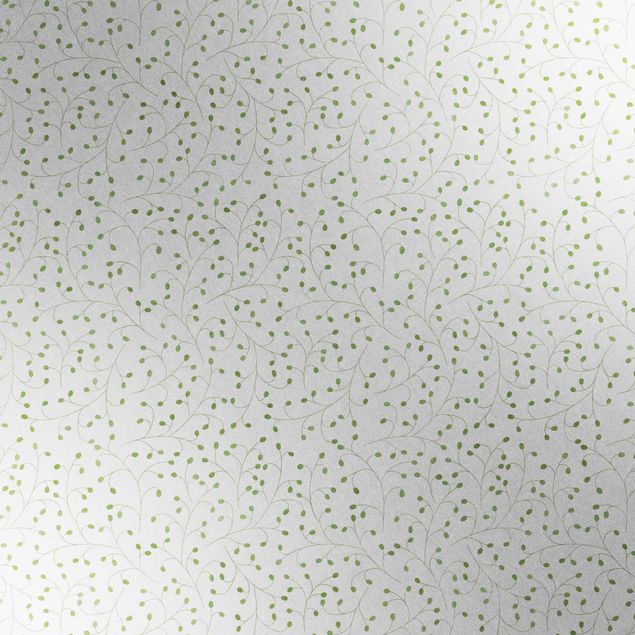Metallic Tapete  - Zarte Zweige Muster mit Punkten in Grün II
