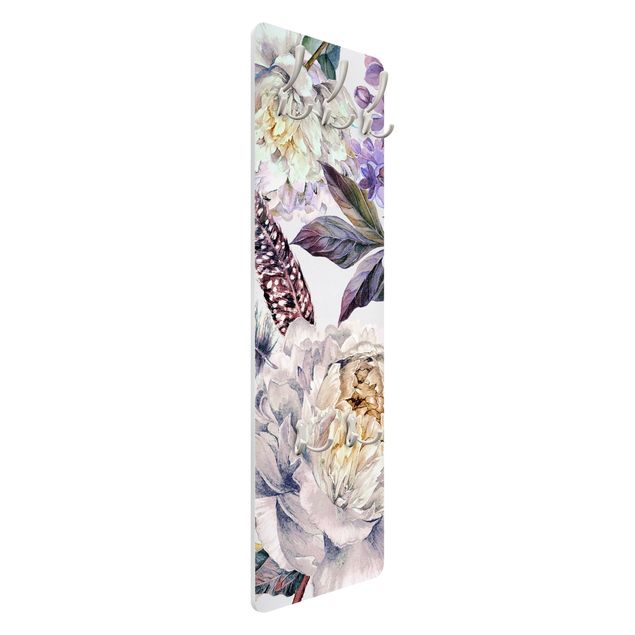 Garderobe - Zartes Aquarell Boho Blüten und Federn Muster