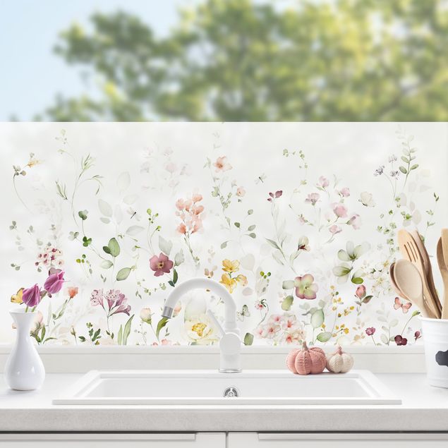 Fensterbilder selbstklebend Blumen Zartes Blütenarrangement