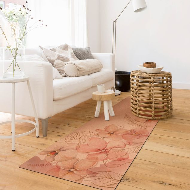 Moderner Teppich Zartes Frangipani Bouquet mit Orchideen