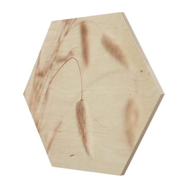 Hexagon Bild Holz - Zartes Glanzgras