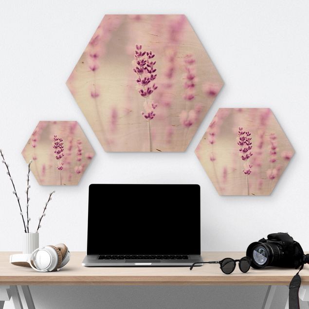 Hexagon Bild Holz - Zartvioletter Lavendel