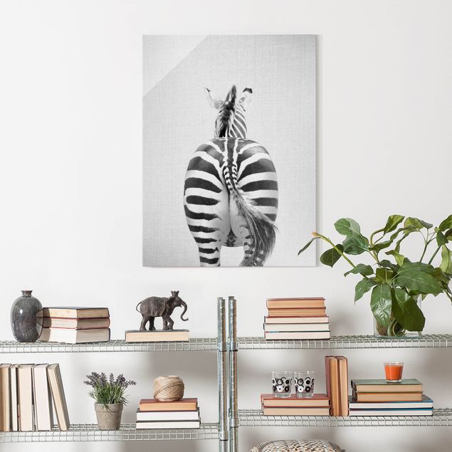 Glasbilder Schwarz-Weiß Zebra von hinten Schwarz Weiß