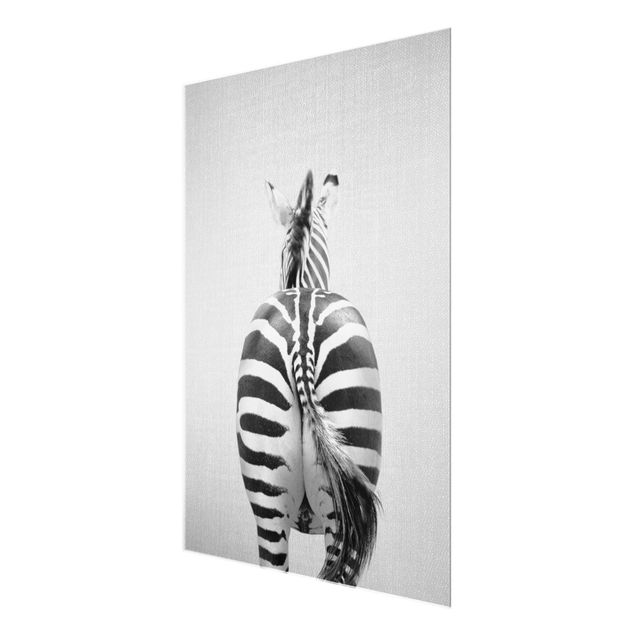 Glasbild - Zebra von hinten Schwarz Weiß - Hochformat