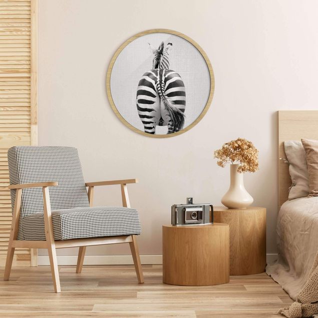 Tiere Bilder mit Rahmen Zebra von hinten Schwarz Weiß