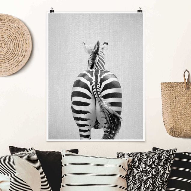XXL Poster Zebra von hinten Schwarz Weiß
