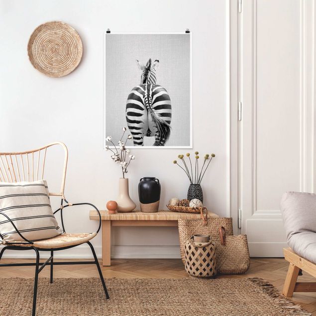Moderne Poster Zebra von hinten Schwarz Weiß