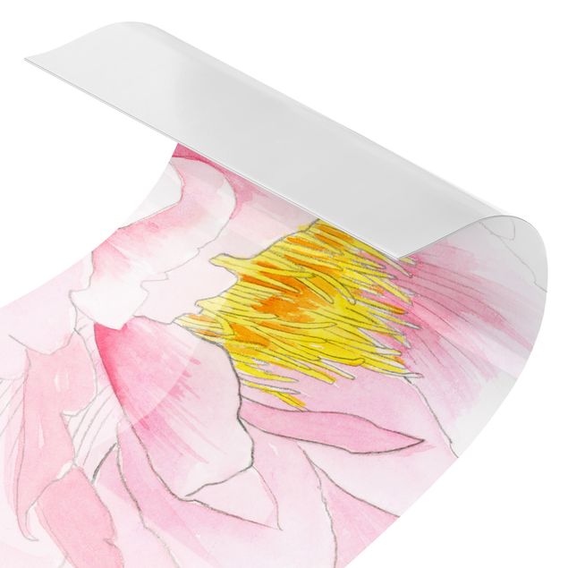 Spritzschutz Küche ohne bohren Zeichnung Rosa Päonien I