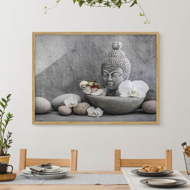 Moderne Bilder mit Rahmen Zen Buddha, Orchideen und Steine