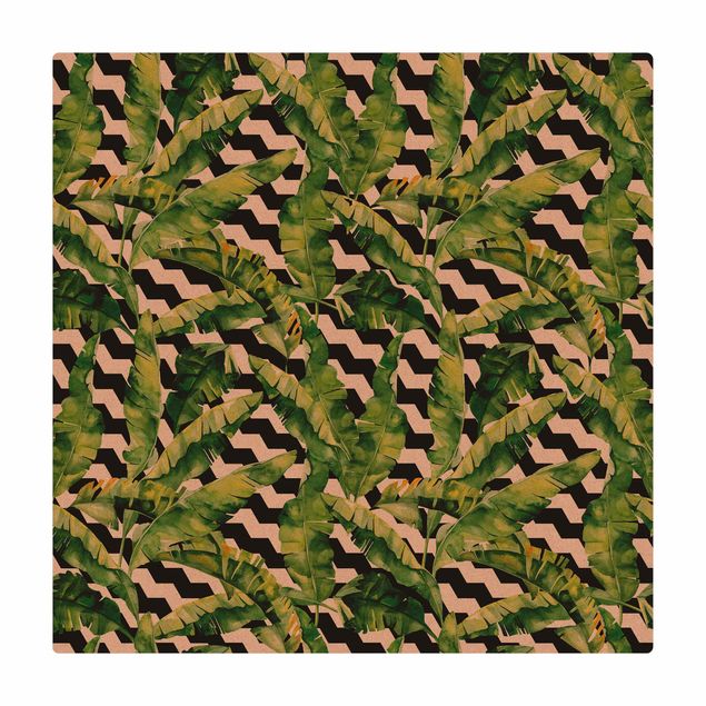 Kork-Teppich - Zick Zack Geometrie Dschungel Muster - Quadrat 1:1