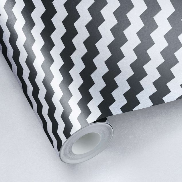 Metallic Tapete  - Zick Zack Geometrie Muster Schwarz-Weiß