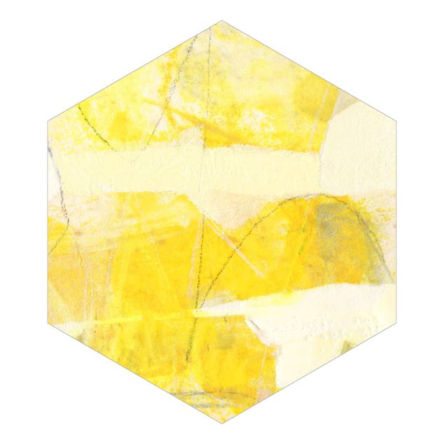 Hexagon Mustertapete selbstklebend - Zitronenwald in den Bergen