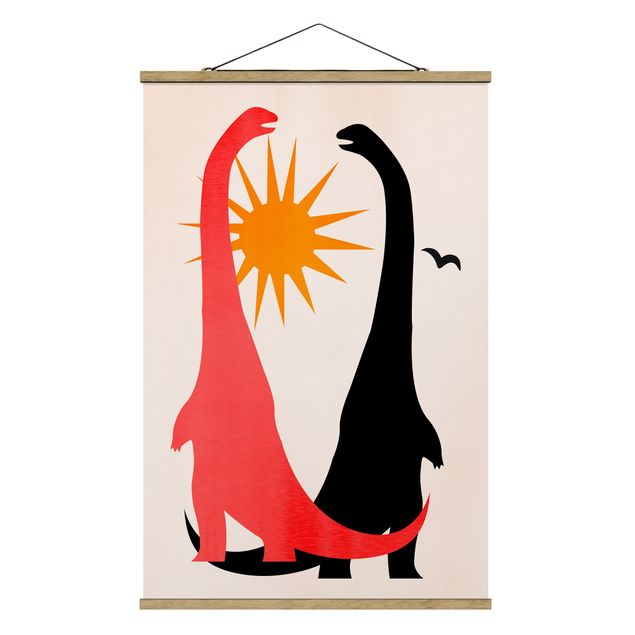 Stoffbild mit Posterleisten - Zwei Dinosaurier im Sonnenschein - Hochformat