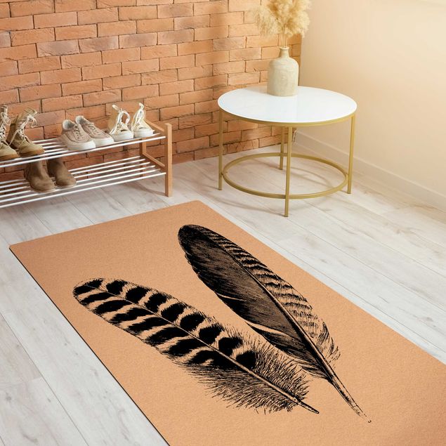 Teppich beige Zwei Federn - Zeichnung