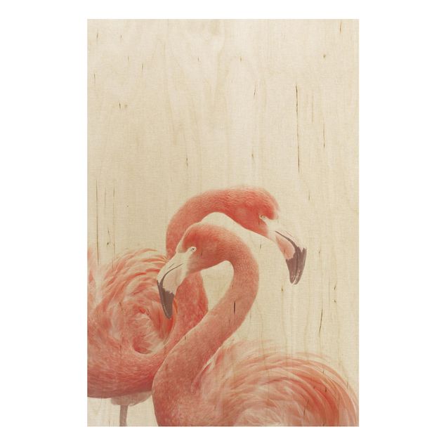 Bilder auf Holz Zwei Flamingos