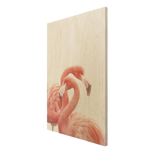 Holzbild - Zwei Flamingos - Hochformat