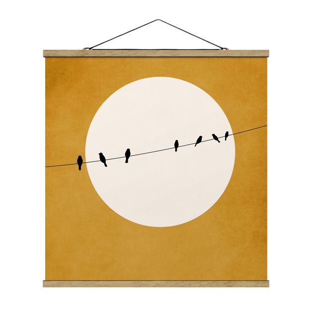 Stoffbild mit Posterleisten - Zwitschernde Vögel in der Abenddämmerung - Quadrat
